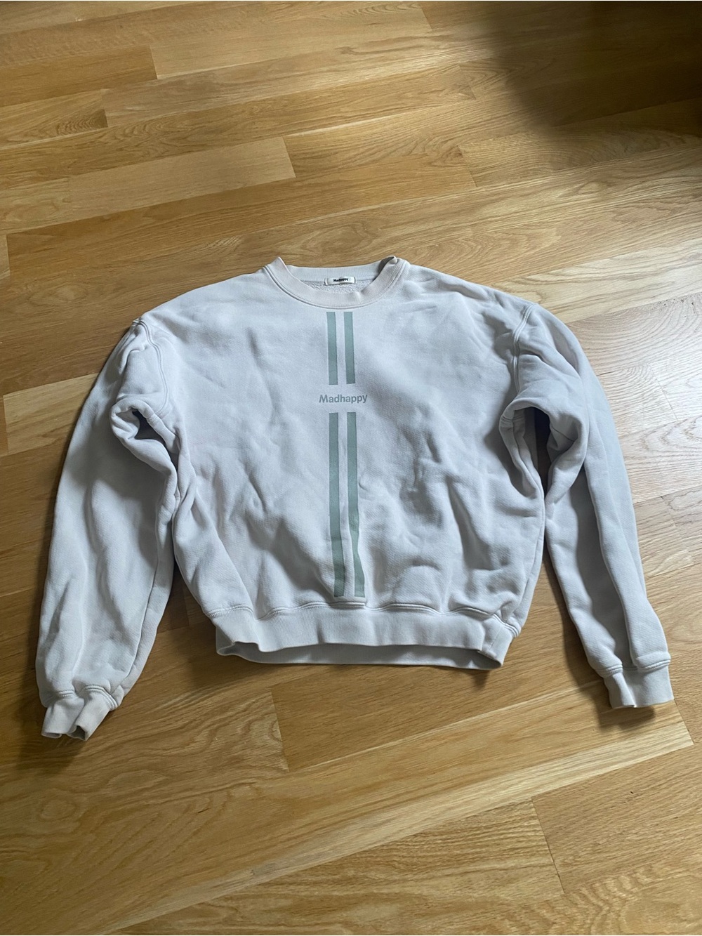 Madhappy RARE Oat Crewneck Sweatshirt with Mint Stripe Detail 100% Cotton